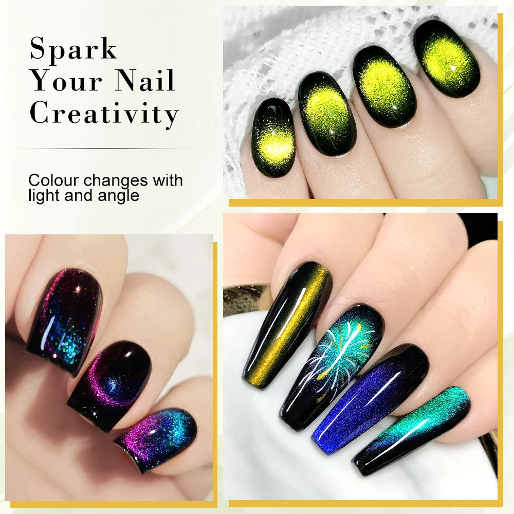 Rainbow Glitter Cat Eye Magnetic Nail Polish Set