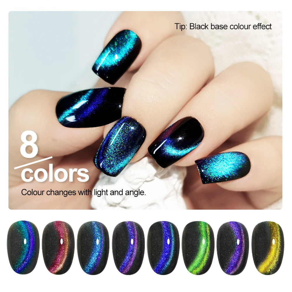 Rainbow Glitter Cat Eye Magnetic Nail Polish Set