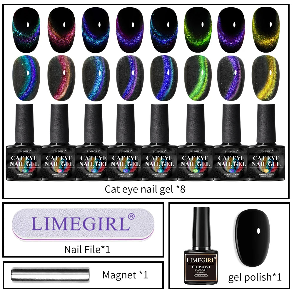 Rainbow Glitter Cat Eye Magnetic Nail Polish Set