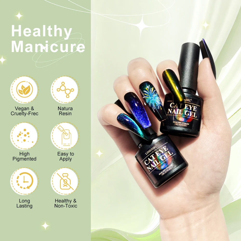 Rainbow Glitter Cat Eye Magnetic Nail Polish Set